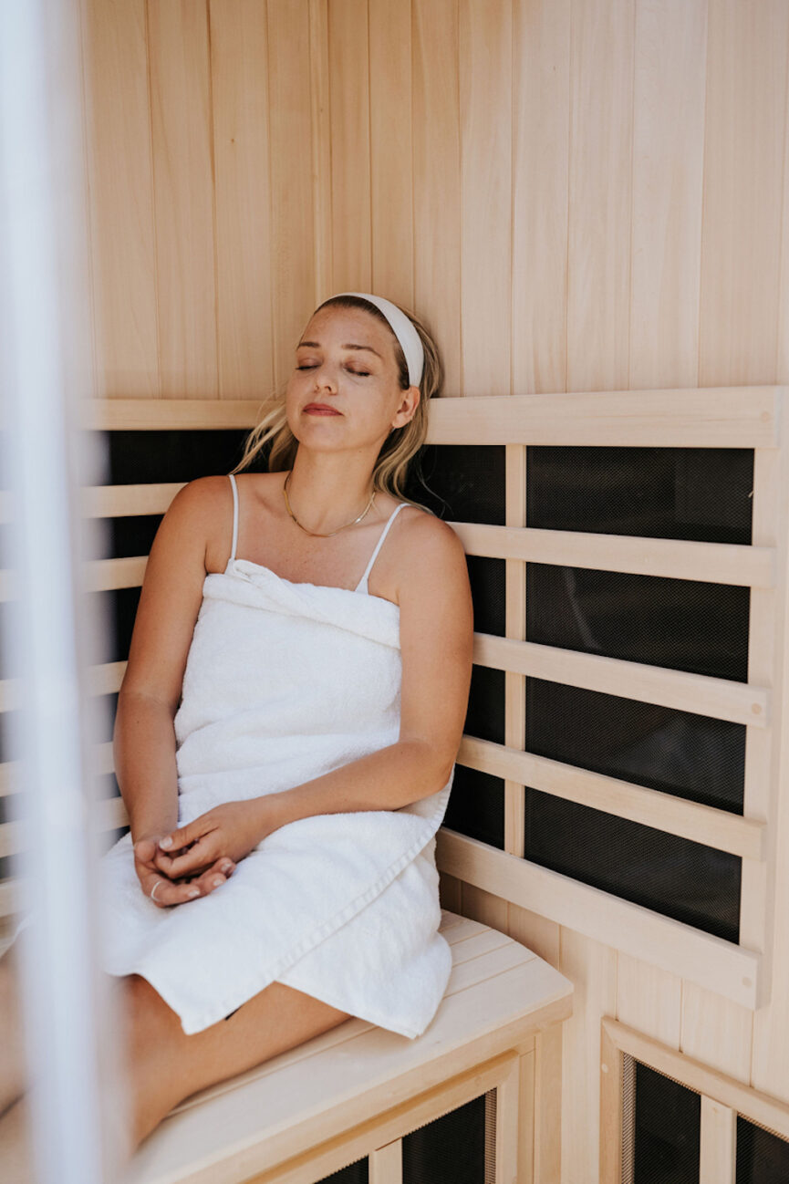Woman in sauna.