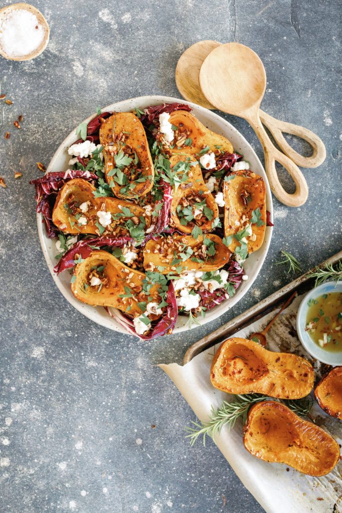 Roasted Honeynut Squash with Hot Honey, Pecans, and Rosemary