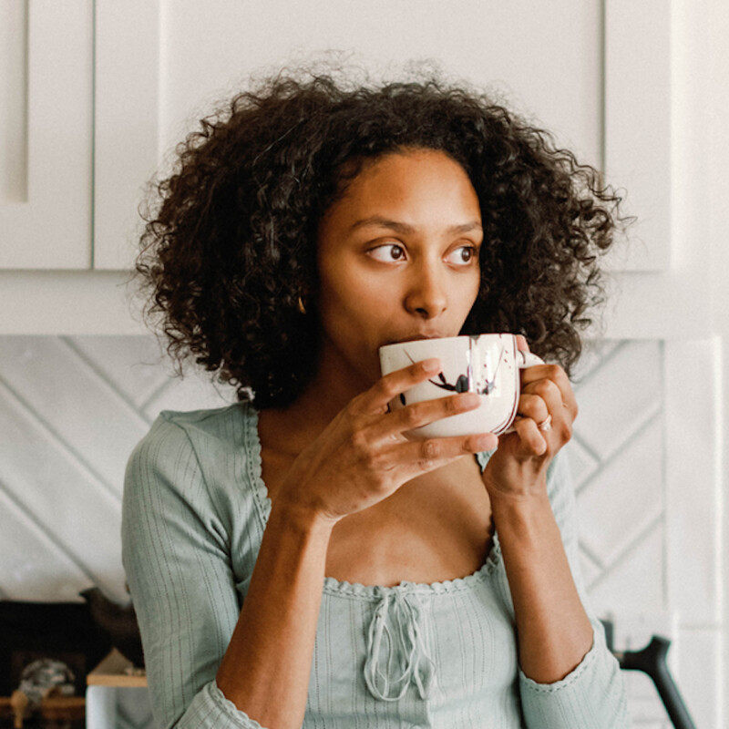 Woman drinking tea.
